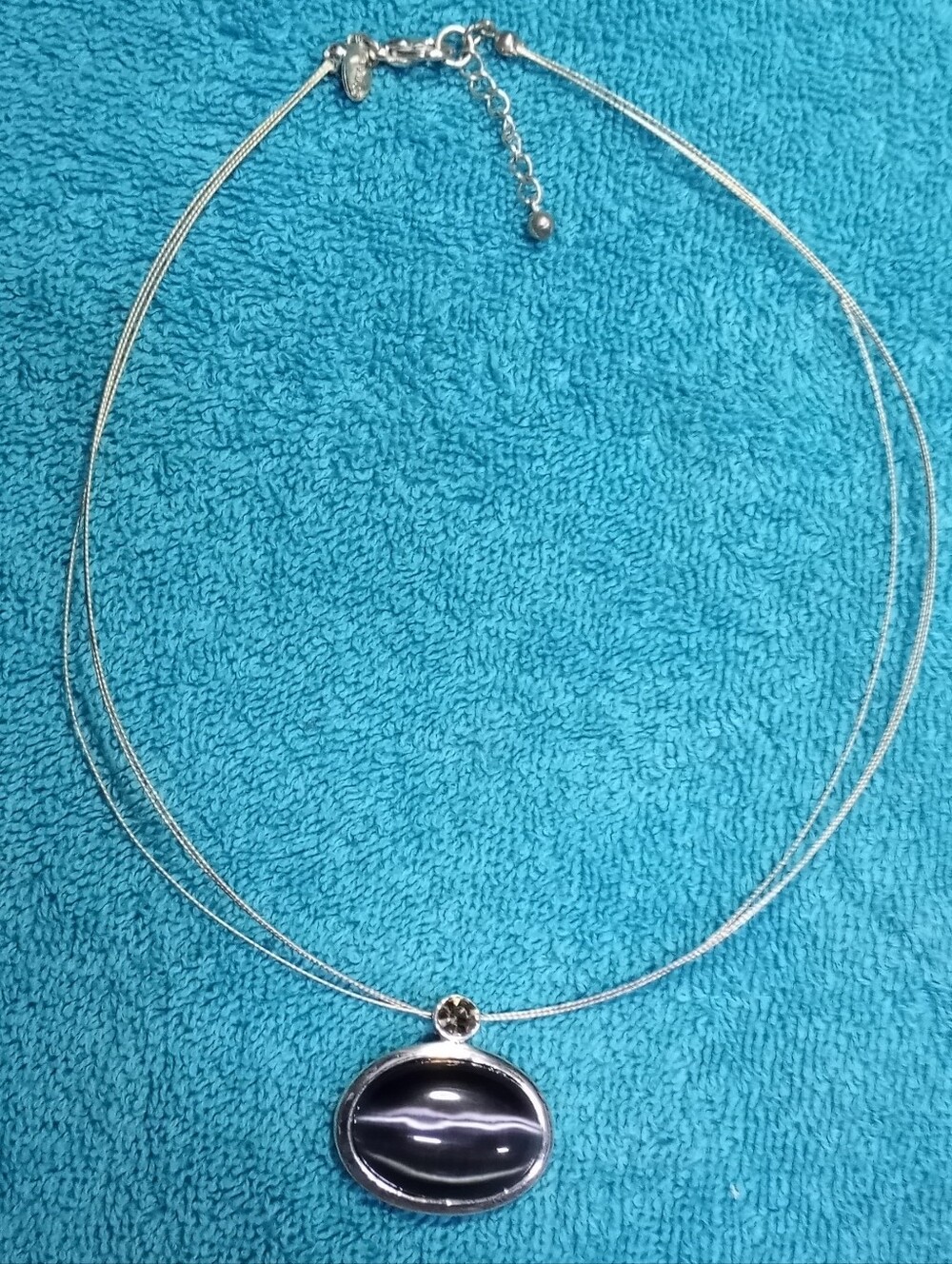 Elegant Silver Necklace with Dark Purple Oval Pendant - Express